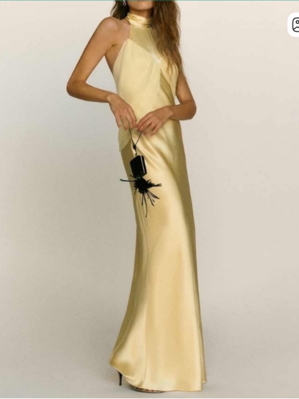 Reformation Pale Yellow Satin Halter Maxi Dress